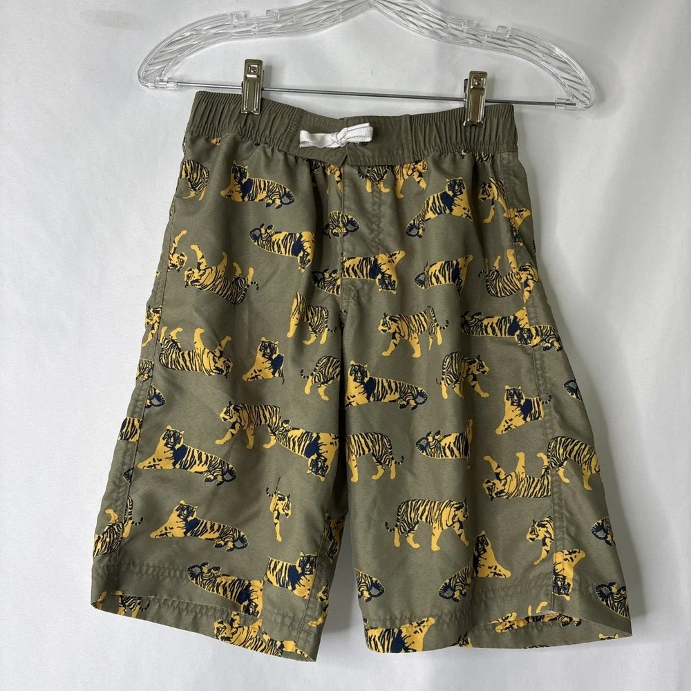 HANNA ANDERSSON Boy's Swim Trunks Size 140 / 10 Olive Green Tigers Summer Beach